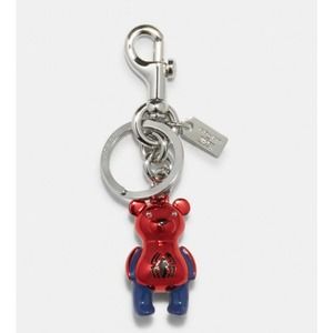 Coach x Marvel Spiderman Bear Bag Charm Fob Keychain Silver Red Blue LIMITED